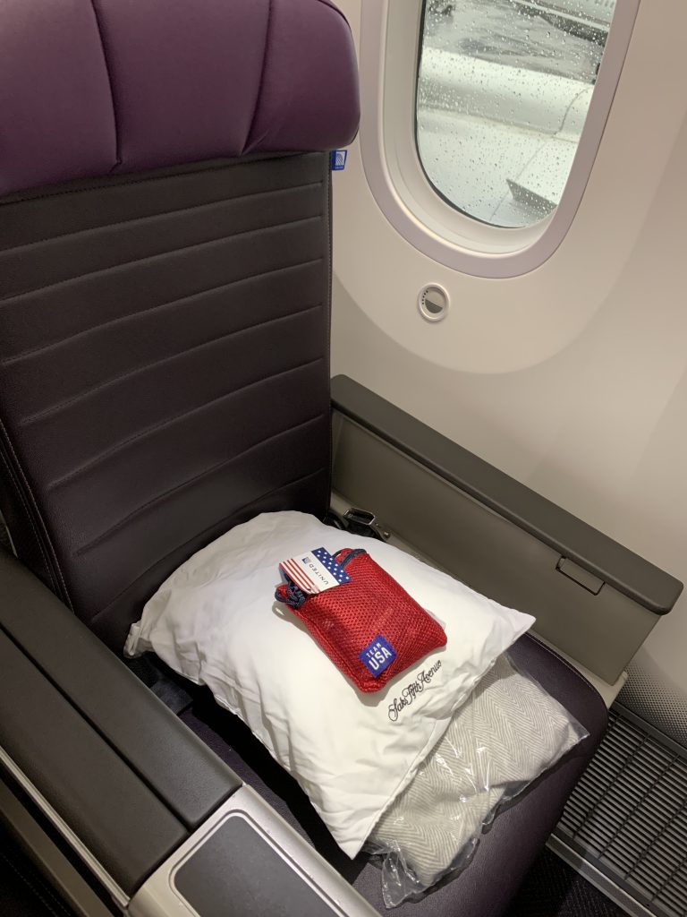airplane seat with pillows